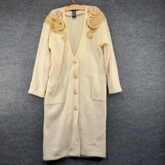 IB Diffusion Women's Sweater Dress Cardigan Cream Medium Rhinestone Gold Button - Picture 2 of 12